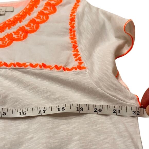 Boden Orange White Embroidered Peasant Jersey Top, size 14 - Picture 2 of 7